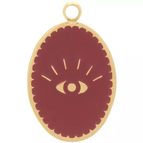17x11mm Stainless Steel 316L Eye Oval Charm - Gold Tone - Burgundy x1