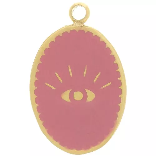 17x11mm Stainless Steel 316L Eye Oval Charm - Gold Tone - Antique Pink x1