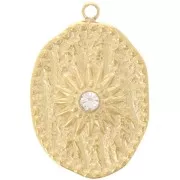 Irregular-shaped pendant, 23x15 mm, sun pattern & CZ - Gold-plated 304L stainless steel - Crystal