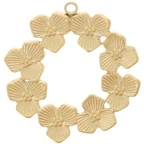 Flower wreath pendant 24 mm - 304 Gold stainless steel x1