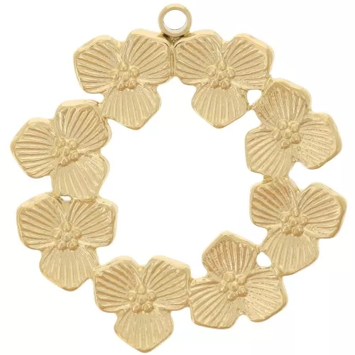 Flower wreath pendant 24 mm - 304 Gold stainless steel x1