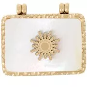 17x19mm 316L Stainless Steel Hammered Rectangle Pendant with Mother of Pearl - Go