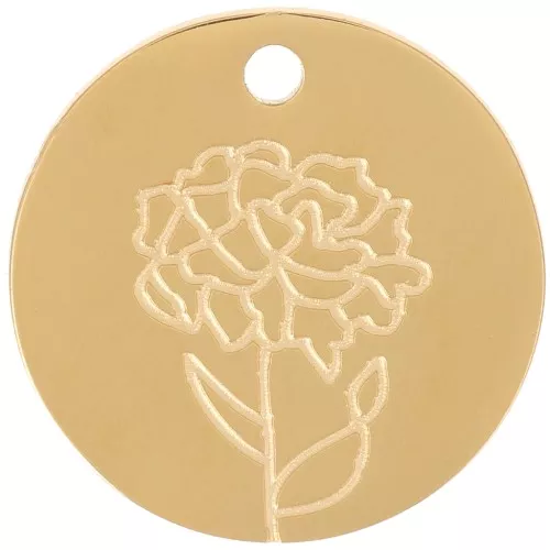 15mm St. Steel 316L Birth Flower Pendant - January - carnation - GOLD Tone x1
