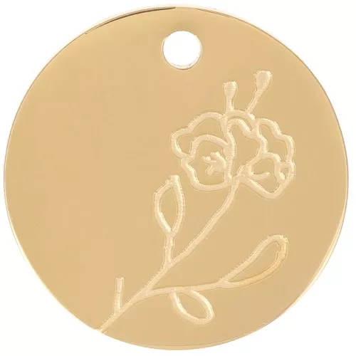15mm St. Steel 316L Birth Flower Pendant - February - Iris - GOLD Tone x1