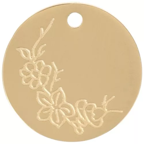 15mm St. Steel 316L Birth Flower Pendant - March - Cherry blossom - GOLD Tone x1