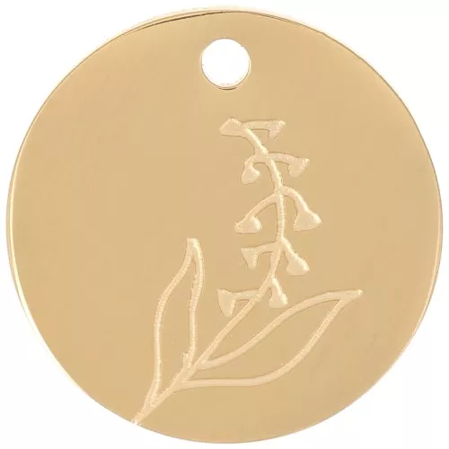 15mm Stainless Steel 316L Birth Flower Pendant - May - Lily - GOLD Tone x1
