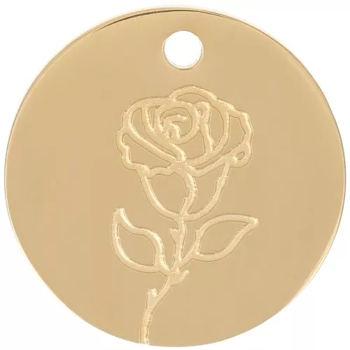 15mm Stainless Steel 316L Birth Flower Pendant - June - Rose - GOLD Tone x1