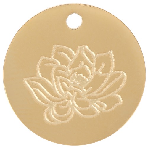 15mm Stainless Steel 316L Birth Flower Pendant - July - Lotus - GOLD Tone x1