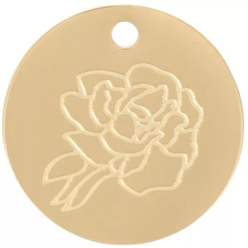 15mm Stainless Steel 316L Birth Flower Pendant - September - Peony - GOLD x1