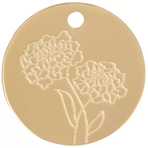15mm Stainless Steel 316L Birth Flower Pendant - October - marigold - Gold x1