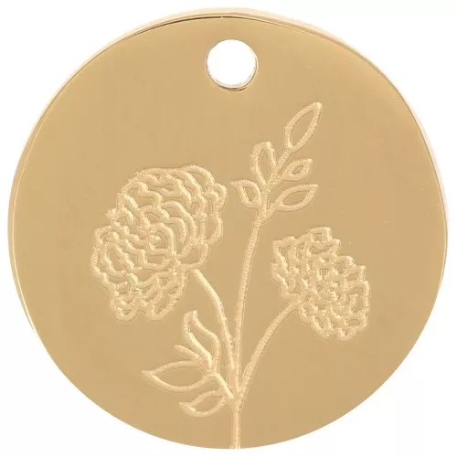 15mm St. steel 316L Birth flower pendant - November - Chrysanthemum - Gold x1