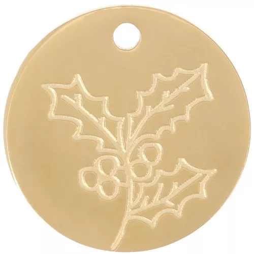 15mm Stainless Steel 316L Birth Flower Pendant - December - Holly - GOLD Tone x1