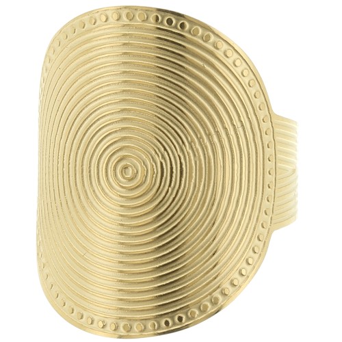 316L Gold Stainless Steel Oval Ethnic Ring - Size 55 - Gold Tone x1