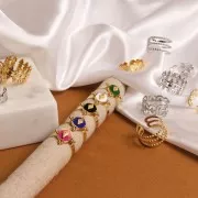 St. steel 316L Adjustable fancy ring with ethnic pattern - S.52 to S.58 - Gold x1