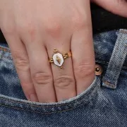 Stainless steel 316L Ethnic fancy ring with resin - adjustable - Gold - White x1