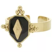 Stainless steel 316L Ethnic fancy ring with resin - adjustable - Gold - Black x1