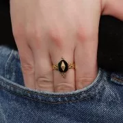 Stainless steel 316L Ethnic fancy ring with resin - adjustable - Gold - Black x1