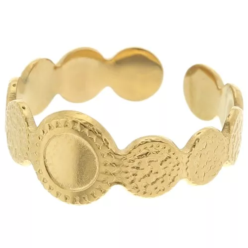 Adjustable Textured Ring for 5 mm Cabochon - Sizes 52–58 - Gold-Plated 304 Stainless Steel