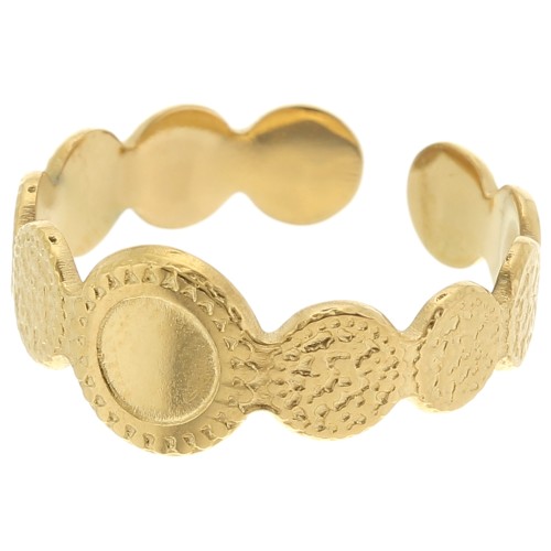 St. steel 316L Adjustable textured ring for 5mm cabochon - S.52 to S.58 - Gold x1
