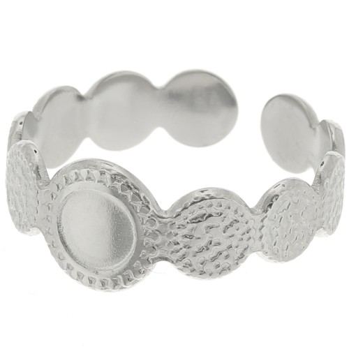 Stainless steel 316L Adjustable textured ring for 5mm cabochon - S.52 to S.58 x1