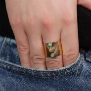 St. steel 316L Wide adjustable ring S.56 to S.61 - for 4 & 6mm cabochon - Gold x1