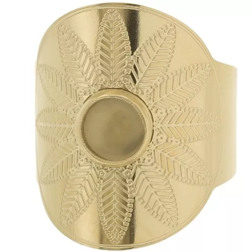 Stainless steel 316L Wide ajustable ring for 6mm cabochon - Size 59 - 65 - Gold x1