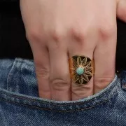 Stainless steel 316L Wide ajustable ring for 6mm cabochon - Size 59 - 65 - Gold x1