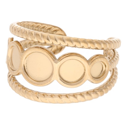 Adjustable braided effect ring for 5 mm, 4 mm & 3 mm cabochons -Gold-plated 304 stainless steel