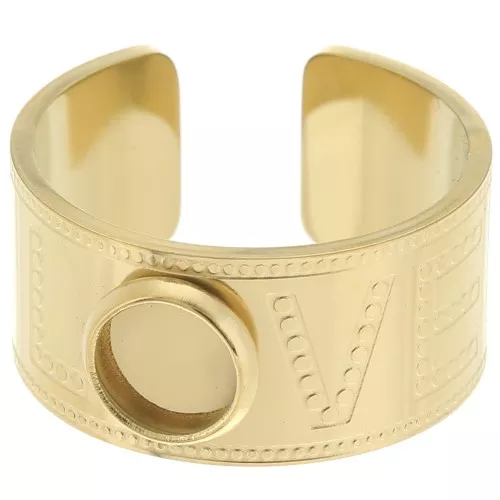 Stainless steel 316L Large ring for 6 mm cabochon - Love - Size 56 - Gold x1