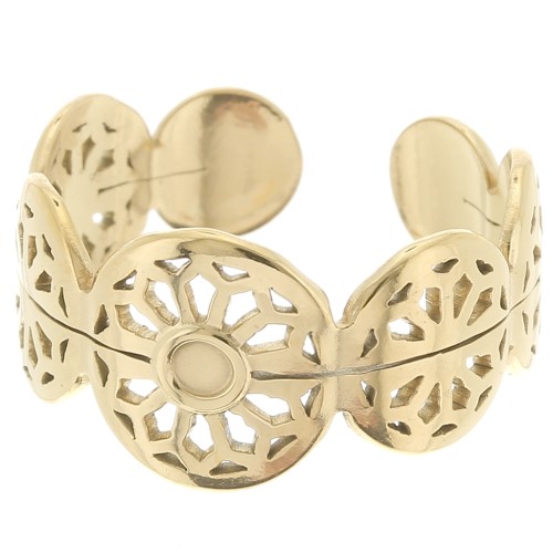 Stainless steel 316L Fancy openwork ring adjustable for 2mm cabochon - Gold x1
