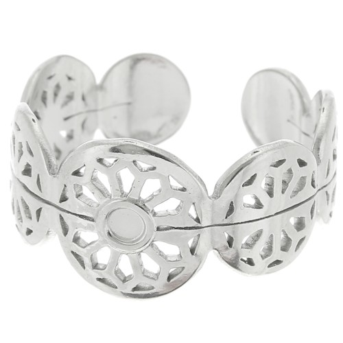 Stainless steel 316L Fancy openwork ring adjustable for 2mm cabochon x1