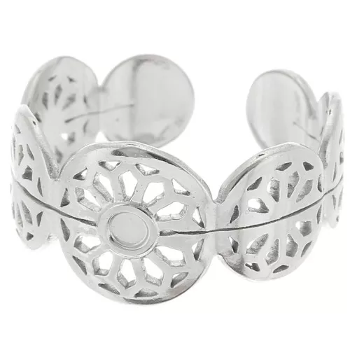 Stainless steel 316L Fancy openwork ring adjustable for 2mm cabochon x1
