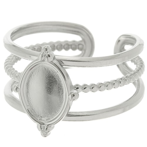 Adjustable multi-row ring for 8x6 mm cabochon - Sizes 52–58 - 304 stainless steel x1