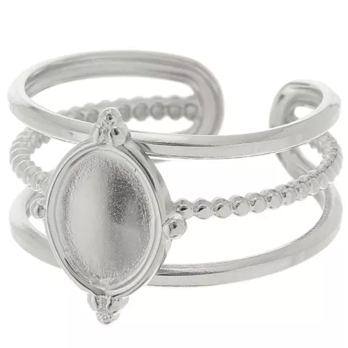 Adjustable multi-row ring for 8x6 mm cabochon - Sizes 52–58 - 304 stainless steel x1