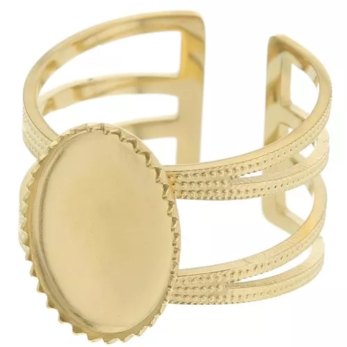 316L Stainless Steel Adjustable Multi-Row Ring for 14x10mm Cabochon - Gold Tone x1