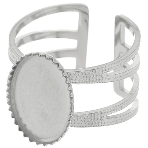 Adjustable multi-row ring T.52 to T.61 for 14x10 mm cabochon - 304 stainless steel x1
