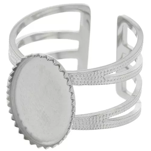 Adjustable multi-row ring T.52 to T.61 for 14x10 mm cabochon - 304 stainless steel x1