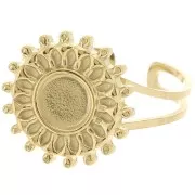Adjustable sun-shaped ring for 6mm cabochon - Sizes 52–60 - Gold-plated 304 stainless steel x1