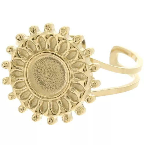 Adjustable sun-shaped ring for 6mm cabochon - Sizes 52–60 - Gold-plated 304 stainless steel x1