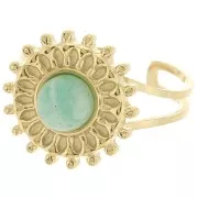 Adjustable sun-shaped ring for 6mm cabochon - Sizes 52–60 - Gold-plated 304 stainless steel x1