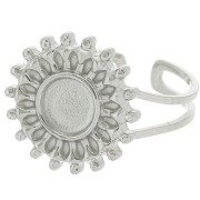 Adjustable sunburst ring for 6 mm cabochon - T.52 to T.60 - 304 stainless steel