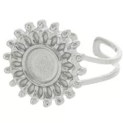 Adjustable sunburst ring for 6 mm cabochon - T.52 to T.60 - 304 stainless steel
