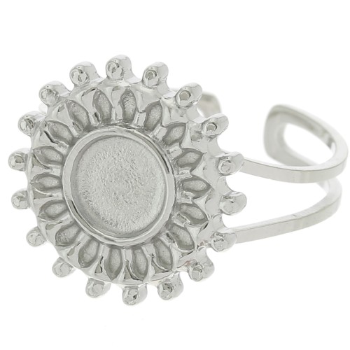 Adjustable sunburst ring for 6 mm cabochon - T.52 to T.60 - 304 stainless steel