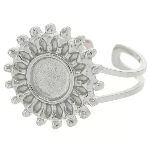 Adjustable sunburst ring for 6 mm cabochon - T.52 to T.60 - 304 stainless steel