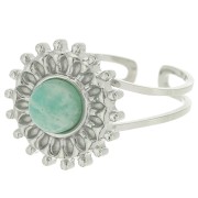 Adjustable sunburst ring for 6 mm cabochon - T.52 to T.60 - 304 stainless steel
