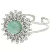 Adjustable sunburst ring for 6 mm cabochon - T.52 to T.60 - 304 stainless steel