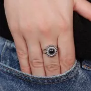 Adjustable sunburst ring for 6 mm cabochon - T.52 to T.60 - 304 stainless steel