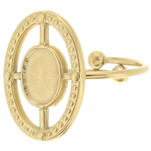 Adjustable oval recessed ring T.53 to T.57 for 8x6 mm cabochon - 304 gold-plated stainless steel