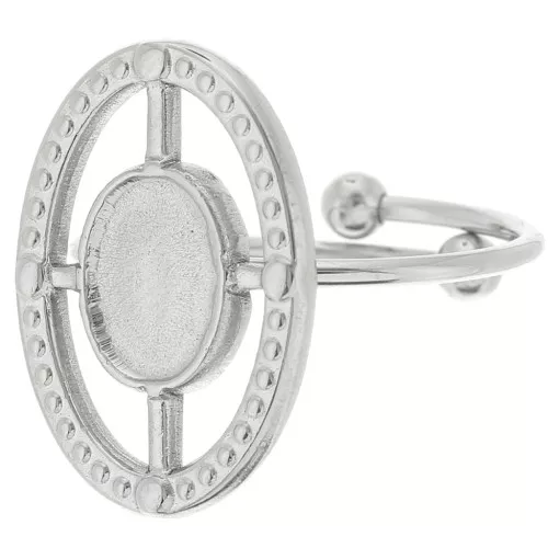 Stainless steel 316L Adjustable thin oval ring for 8x6 mm cabochon x1