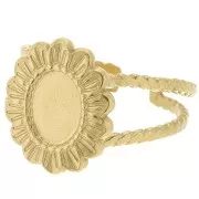 Adjustable braided-effect flower ring T52 to T58 cabochon 8x6mm - 304 Gold stainless steel